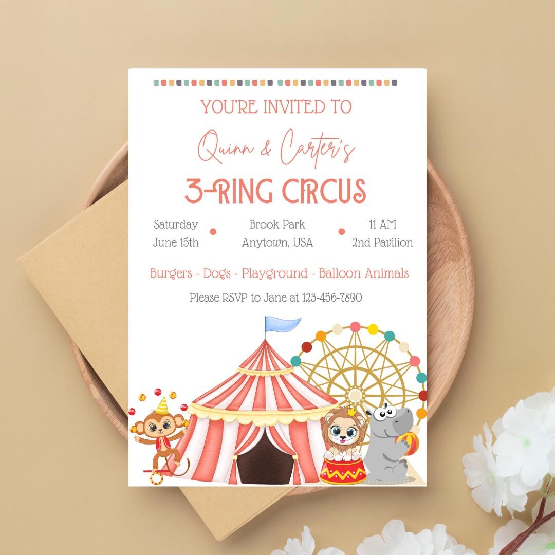 Twins 3rd Birthday 3 Ring Circus - Etsy