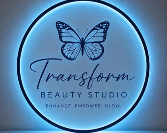 Custom Round LED Backlit Business Logo Sign | Light Up Acrylic Sign, Wellness Spa, Aesthetics & Pet Grooming Decor