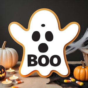 Letrero acrílico para puerta con fantasma de Halloween - Decoración LED de bienvenida espeluznante