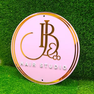 Panneau rond 3D pour salon de coiffure | Enseigne commerciale acrylique 3D personnalisée | Enseigne de logo de petite entreprise | Signalétique commerciale en acrylique