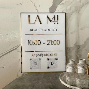 3D Acrylic Salon QR Code Sign | Custom Acrylic Business Hour Sign | Acrylic Business office door Signage | Signs for Business | Office Sign