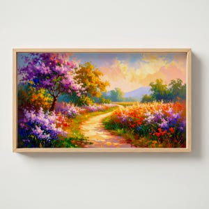 Spring Path TV Art - Samsung Frame TV - Floral Landscape Painting - Digital Wall Art - Cottagecore Decor - Digital Download - Rustic Decor
