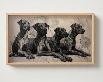 Dessin de chien pour téléviseur Samsung Frame – Portrait d'animal noir et blanc – Téléchargement numérique – Cadeau pour amoureux des chiens – Décoration murale de ferme – Chien