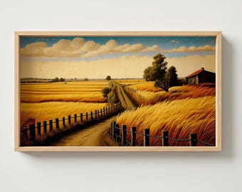 Frame TV Art Golden Wheat Field Path - Countryside Landscape Digital Download - Samsung Frame TV Art - Rustic Farmhouse Wall Art - 4K Art