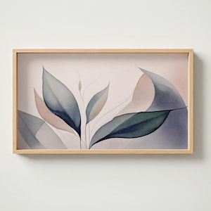 Samsung Frame TV Art – Minimalist Watercolor Botanical – Digital Wall Art Download – Soft Nature-Inspired Decor – 4K Vertical Leaves Print