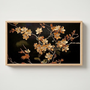 Golden Flowers Samsung Frame TV Art - Moody Floral Wallpaper - Dark Vintage Botanical - Nature Screen Saver - 4K Art - Digital Download