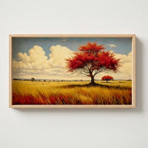 Samsung Frame TV Art - Autumn Tree Landscape - Digital Download - Fall Decor - Rustic Wall Art - Country Landscape Art - Golden Field Decor