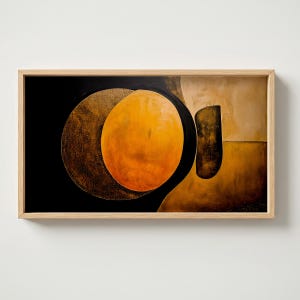 Samsung Frame TV Art – Golden Eclipse Shape – Abstrakte digitale Wandkunst – Schwarz-Bernstein-TV-Kunst – Modernes minimalistisches Dekor – Abstrakte Malerei