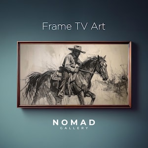 Cowboy Wall Art - Black and White Western Rider Sketch - Rustic Ranch Decor - Samsung Frame TV - Digital Download – 4K TV Art - Western Art