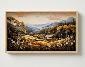 TV Art Herbstliches Bergdorf - Rustikale Landschaft - Digitaler Download - Samsung Frame TV Art - Herbst Bauernhaus Wandkunst - 4K Art
