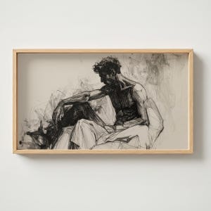 Male Figure Drawing Print – Anatomy Wall Art – Samsung Frame TV – Charcoal Sketch Black White – Digital Download – Human Body Art 4K