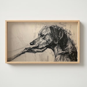 Vintage Dog Sketch, Samsung Frame TV Art, Minimalist Pencil Drawing, Neutral Farmhouse Decor, Dog Lover Gift, Black and White Screensaver