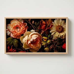 Botanical Wall Art - Samsung Frame TV art - Floral Painting - Dark Vintage Flowers - Baroque Decor - Abstract Wall Art - Digital Download