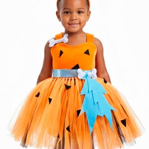Handmade Pebbles Flintstone Costume: Baby Halloween Outfit with Bone Clip
