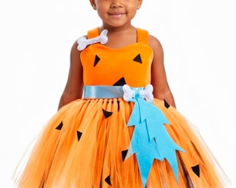 Handmade Pebbles Flintstone Costume: Baby Halloween Outfit with Bone Clip