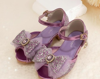 Zapatos de princesa con purpurina morada para niñas / Fiesta y disfraces.