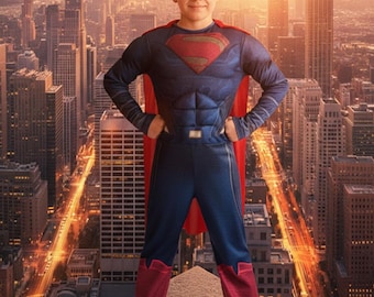 Hero Muscle Superman Costume: Halloween Superhero Suit for Kids