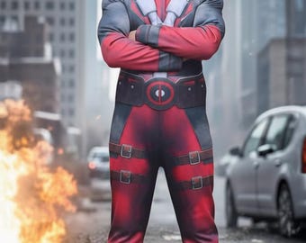 Disfraz de Deadpool musculoso: traje de superhéroe de Halloween para niños, máscara