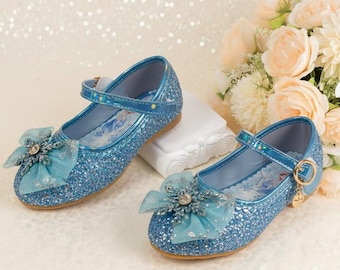 新しいエルサ女王の靴クリスタルブルーアイスガラスのスリッパ