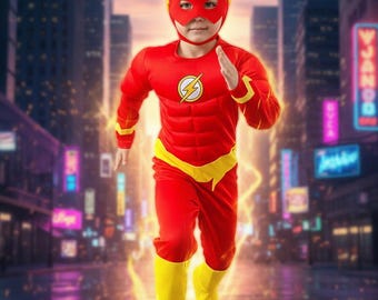 Muscle Padded Flash Costume for Boys – Superhero Halloween Outfit
