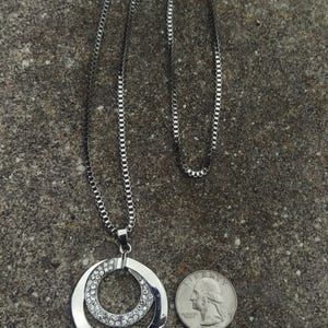 Long Chain Silver Plated Rhinestone Circle  Necklace