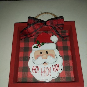 Red Square Wooden Santa Christmas Ornament