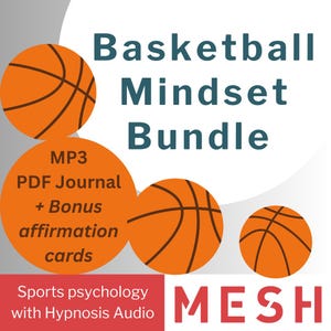 Paquete de hipnosis para baloncesto: audio de mentalidad, diario y tarjetas de afirmación para aumentar la confianza y la concentración.