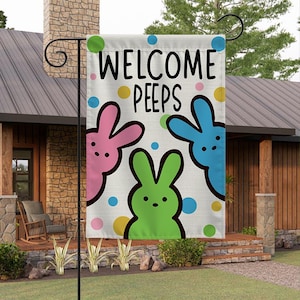 Welcome Peeps Easter Garden Flag 12x18inch – Easter Candy Bunny Double Sided Indoor Outdoor Spring