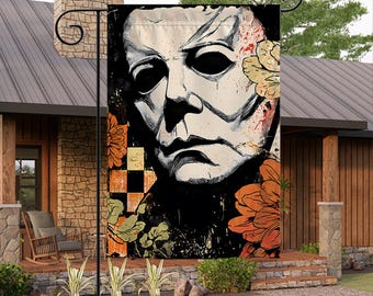 Floral Checker Horror Boho Halloween Garden Flag, Scary Yard Sign, Spooky Season, Indoor Outdoor Home Decor