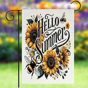 12x18-inch Double Sided Garden Flag - Hello Sunshine With Sunflowers And Bees - Indoor Outdoor Porch Summer Decor - Welcome House Yard Flag