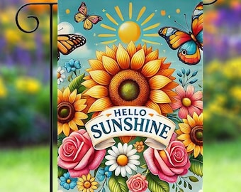 Hello Sunshine Garden Flag, Sunflower Porch Flag, Bright Summer Yard Decor