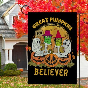 Great Pumpkin Believer Garden Flag - 12x18 inch Outdoor Yard Sign - Halloween Indoor Outdoor Decor Sign