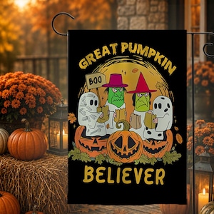 Great Pumpkin Believer Garden Flag, Funny Halloween Yard Decor, Vintage Pumpkin Flag, Fall Porch Decoration, Spooky Autumn Decor