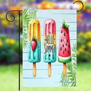 Summer Theme 12x18 Garden Flag - Hello Summer - Summer Decor, Outdoor Flag for Summer, Home Decor, Vibrant Refreshing Theme Flag - Ice Pops