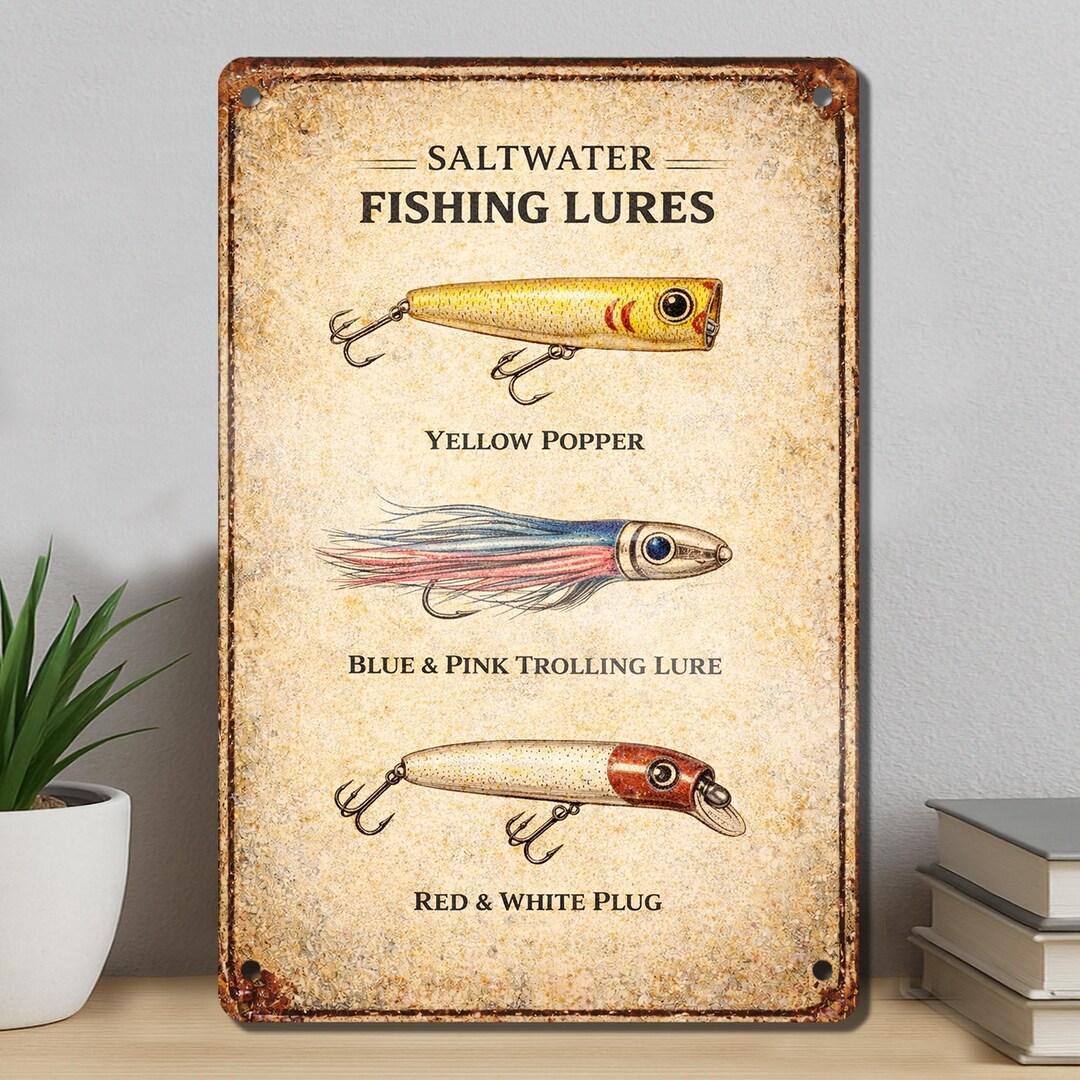 Saltwater Fishing Lures Metal Sign, Vintage Fisherman Coastal Decor - Etsy