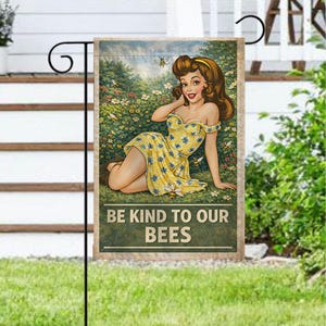 Be Kind To Our Bees Garden Flag, Vintage Bee Garden Flag, Bee Lover Gift, Honey Bee Decor, Spring Garden Flag, Pollinator Friendly Yard Flag