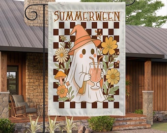 Summerween Ghost Garden Flag 12x18inch, Funny Halloween Yard Decor