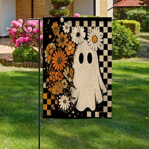 Floral Boho Ghost Halloween Garden Flag, 12x18inch Double Sided Halloween Welcome Yard Sign
