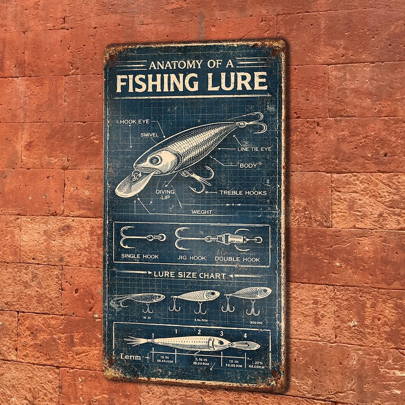 Fishing Lure Anatomy Blueprint, Vintage Style Metal Sign - Etsy
