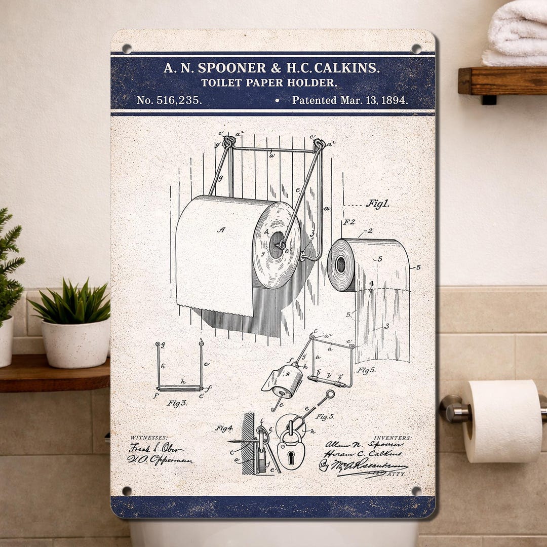 Vintage Toilet Paper Patent Print Bathroom Wall Art, Antique Style ...