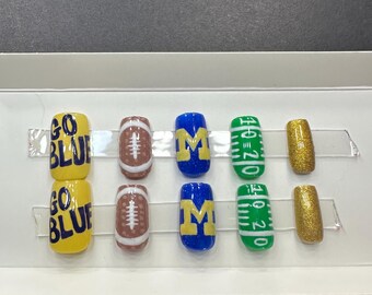 michigan state. wolverines. handmade press one. nails. short square. football.