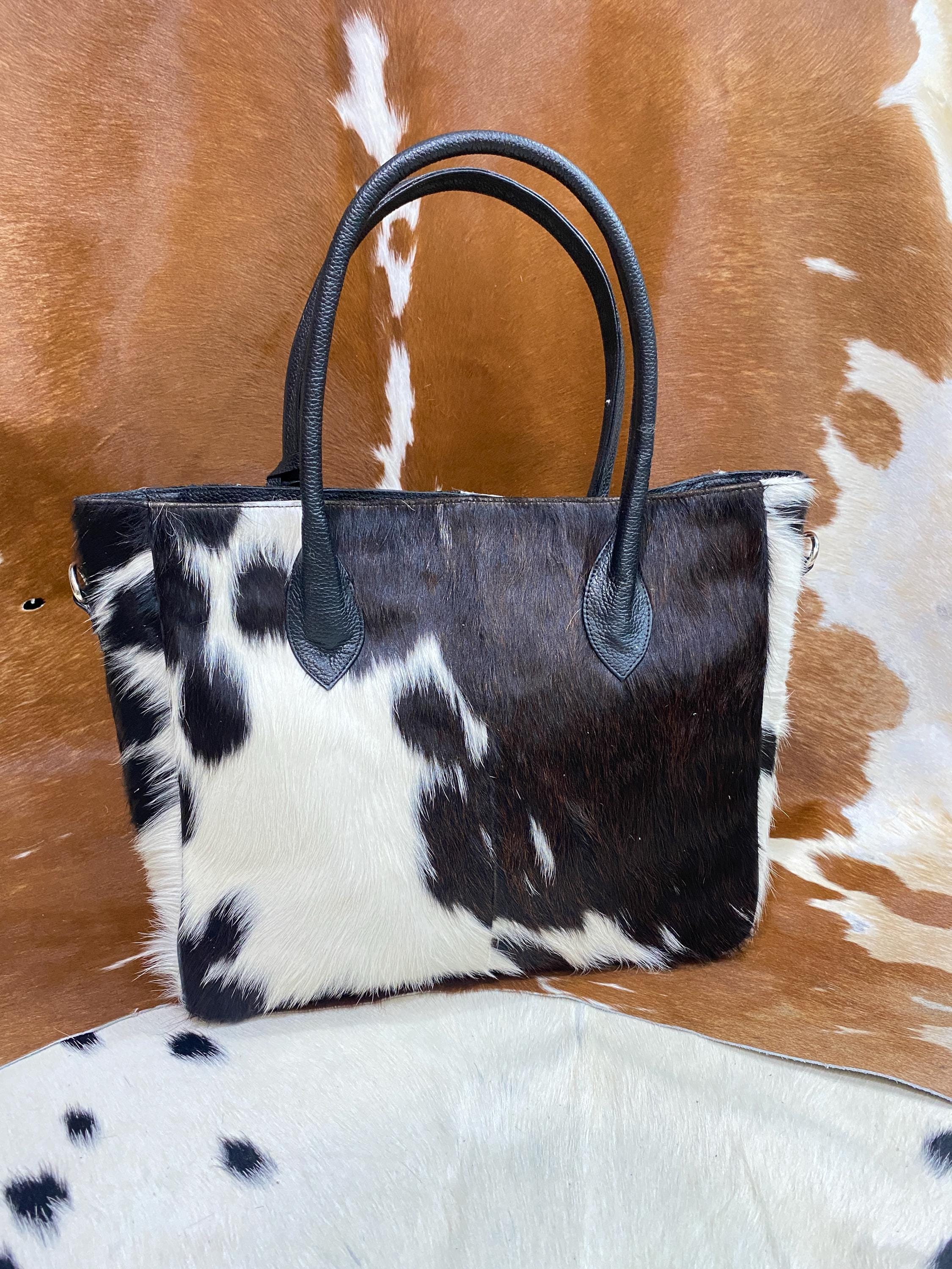 Showman® Hair/leather on Cowhide Tote Bag with Fringe. main image 1
