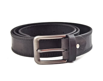 Handgefertigter Schwarzer Ledergürtel: Vollnarbige Freizeitkleidung