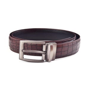 Men&#39;s Leather Belt reversible belt Real Cow Leather with Crocodile Texture in Brown & Black, Stylish Accessory – Perfect Gift for Him