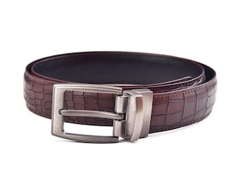 Reversible Crocodile Texture Leather Belt: Brown & Black Cow  display picture 3