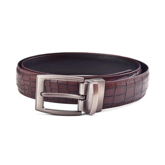 Reversible Crocodile Texture Leather Belt: Brown & Black Cow  display picture 1
