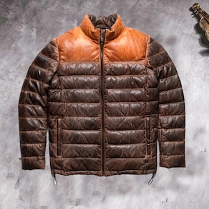 Men&#39;s Puffer Jacket - Real Lambskin Leather Down Coat for Winter - Stylish Warmth Ideal for Outdoor Adventures & Gifts for Him