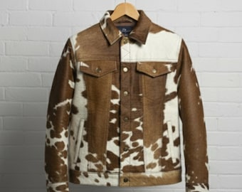 Men's Western Cowhide Jacket Hair On Pony Hide Leather Coat