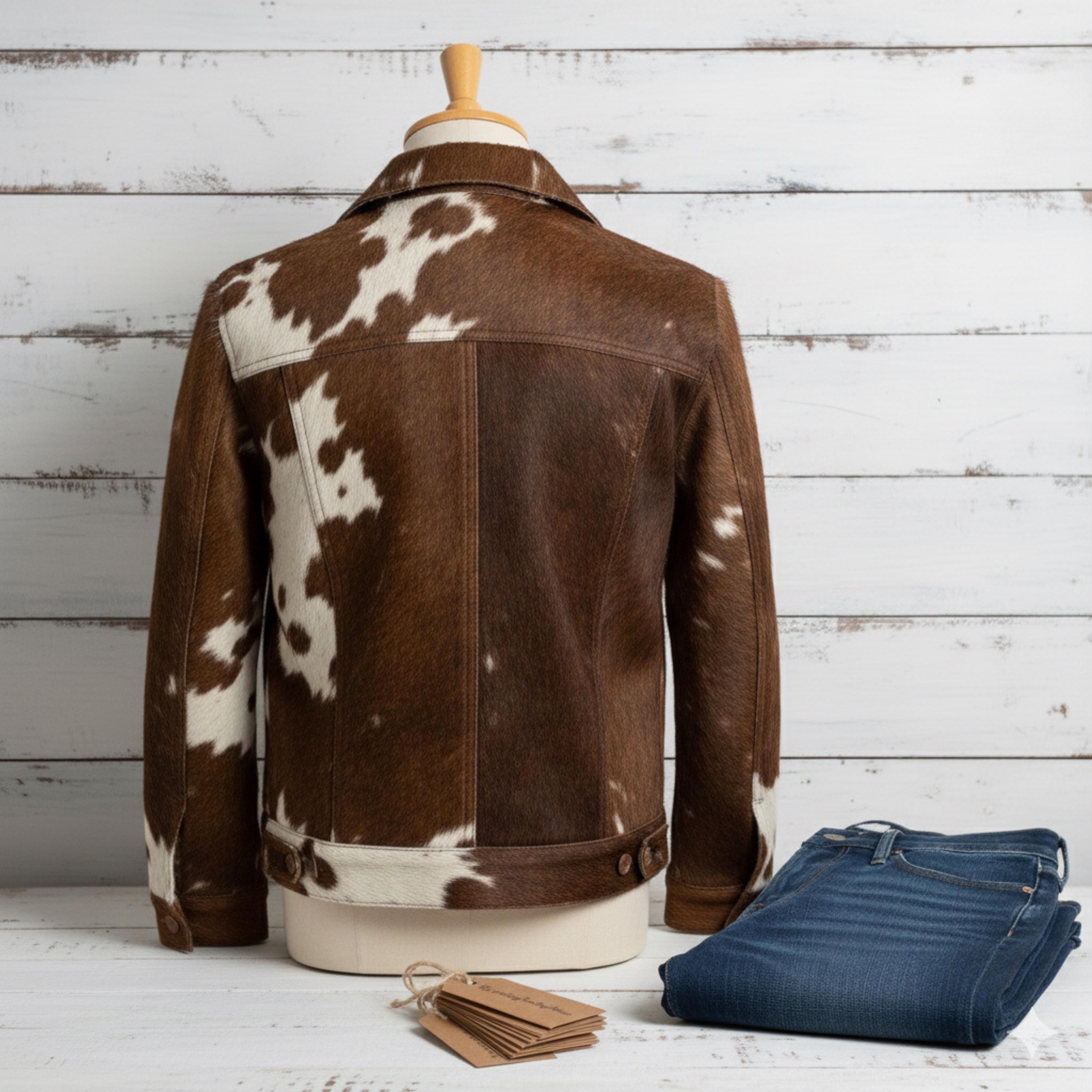 Men's Cowhide Jacket Pony Hair With Denim | Hair-on Hide Leather