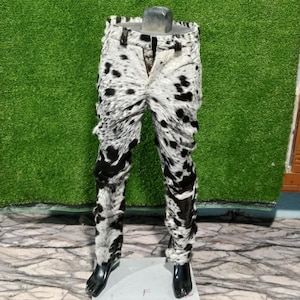 Cowhide Pants for Men Luxurious Real Hair on Cowskin, Trendy Animal Print Western Pony Hair Bottoms, Perfect Gift for Him